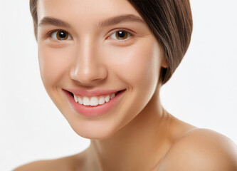Obraz premium Close up photo of a female face on white background