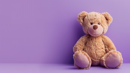 Obraz premium Plush bear sitting against purple background
