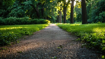 Obraz premium Pathway in a public park seen from a low angle while either walking or running