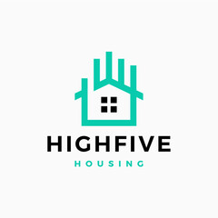 home house hand care high five logo vector icon illustration