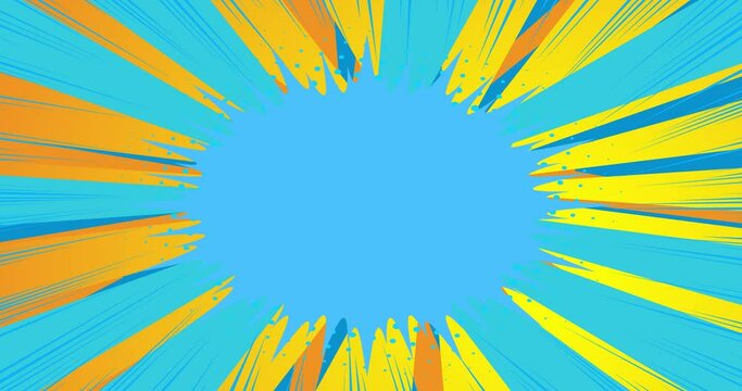 Abstract background animation in pop art, comics style. Retro manga Bubble cartoon backdrop. Comic book elements moving.