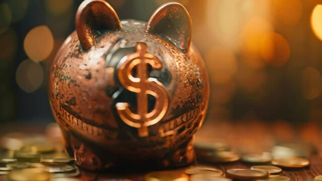 A satirical pic of a piggy bank with a dollar sign drawn on its face, bursting at the seams with coins.