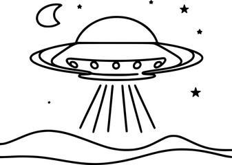 UFO flying saucer alien space ship hand drawn Vector illustration