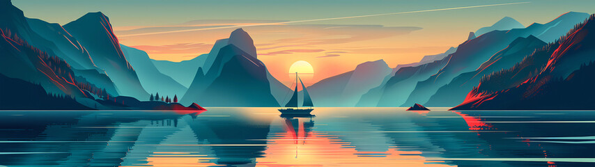 Serene Lake and Mountain Sunset