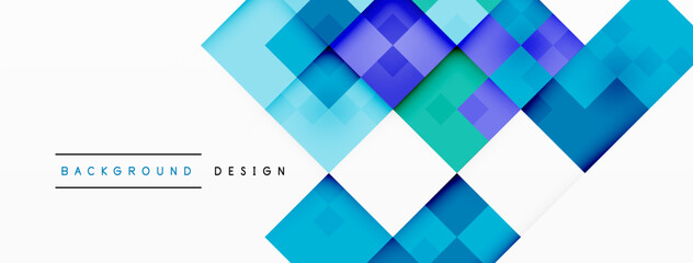 An artistic design featuring azure and violet geometric shapes like rectangles, squares, and triangles on a white backdrop. The use of aqua adds a refreshing touch to this abstract piece of art