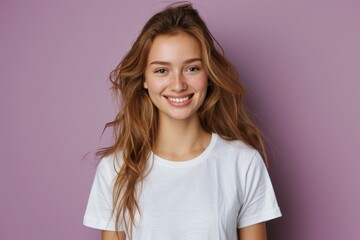 Fototapeta premium Woman wearing white tshirt mockup created with generative AI