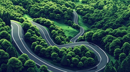 A winding road with trees on both sides
