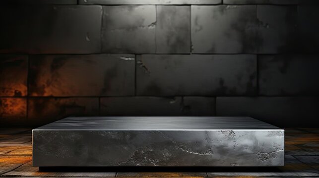 Metal podium product stand or display with blur background and cinematic light