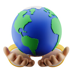 Earth illustration isolated. hand holding planet earth 3d render icon.