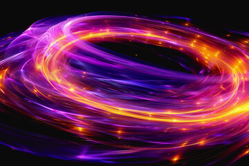 neon light swirls dancing in colorful or pastel with vivid streaks, isolated on a black background.