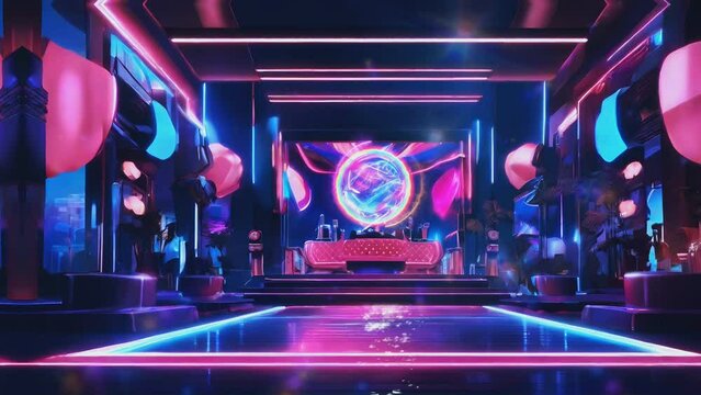 VIP discotheque living room with luxury red sofas, seamless looping time lapse virtual 4k video animation background