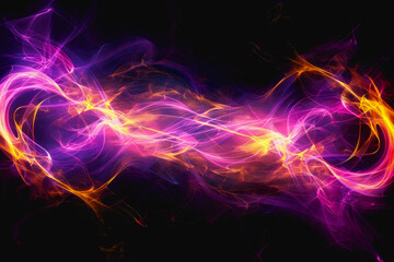 neon light swirls dancing in colorful or pastel with vivid streaks, isolated on a black background.