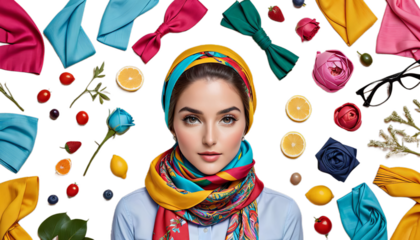 head colorful scarf woman colourful fashion style accessory beauty portrait ethnic culture traditional trendy vibrant pattern fabric headwear turban stylish elegant confident unique diverse