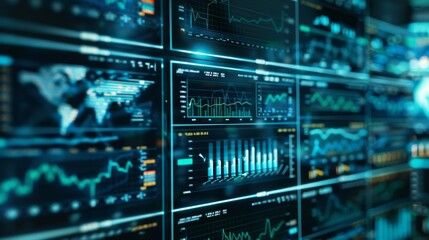 Obraz premium A closeup of an AI algorithm processing financial data on multiple screens, helping businesses gain insights for strategic planning