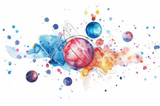 Delve into the weirdness of quantum physics in a kawaii creative futuristic charismatic watercolor painting