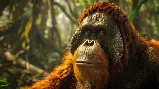 Endangered Species Day. Orangutans in the background of damaged forests depict pain and the threat of extinction - Powered by Adobe
