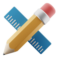 Pencil ruler illustration concept. graphic design 3d render icon.