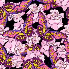 Seamless floral pattern with butterflies and roses vector illustration 