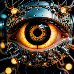 Eyes that look like machines.electronic equipment.