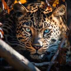 Portrait of a leopard in the forest.