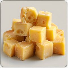 pieces of cheese on white background 3d image,
 A Towering Symphony of Cheese Cubes Galore on a transparent background image