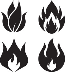 Fire flames icons set isolated on white background. Vector Illustration.