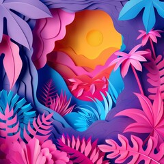 Paper art and craft style of immersive cultural events, presented in cyber colors, complemented by an illustration template for text