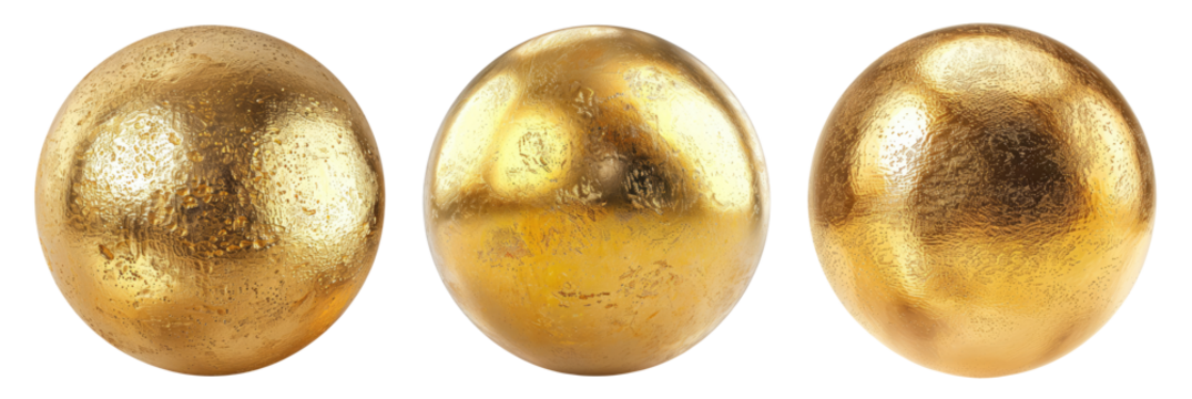 Three golden spheres isolated on transparent background - Powered by Adobe