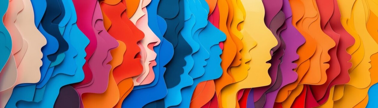 Trendy art paper collage design of stakeholder engagement, shown in solid colors, integrated into a colorful banner