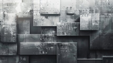 3D rendering of rough metal cubes.