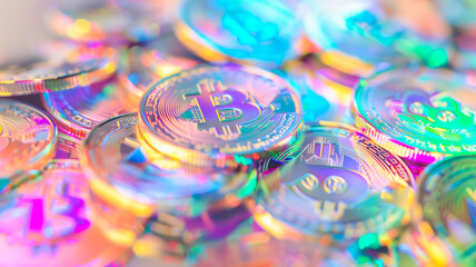 bitcoin in pastel color future money background  .