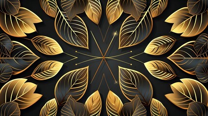 Luxury golden wallpaper. Floral pattern with gold leaves. background with nature elements in line art style.