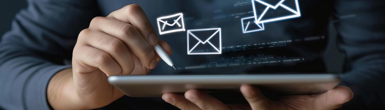 A strategist writing followup email templates for customer outreach on a sleek digital tablet
