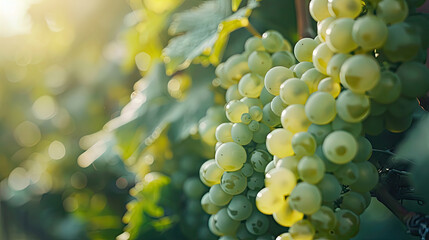 Close-up of a bunch of green grapes hanging from a vine