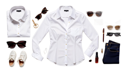 stylish sunglasses woman white shirt fashion style trendy chic outfit accessory summer sunny sunlight cool fashionable eyewear female portrait casual attire elegant