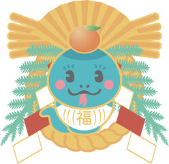 巳年　巳　年賀　正月飾り　しめ飾り　蛇　年賀状　2025　かわいい　和風　お正月　イラスト素材