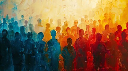 Abstract painting of a crowd at an American election, symbolizing the power of the people and the emotional impact of voting