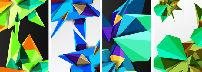 Triangle abstract concepts poster set with geometric minimal designs