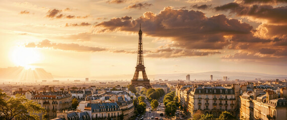 Panorama of Paris against the sunset sky