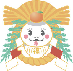 巳年　巳　年賀　正月飾り　しめ飾り　蛇　年賀状　2025　かわいい　和風　お正月　イラスト素材