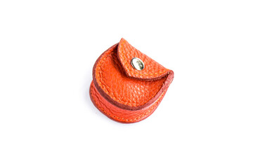 Closeup of color leather small pocket purse. Isolated on white background