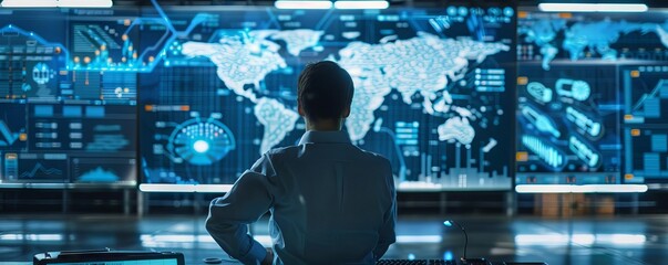 Fototapeta premium An executive using a digital dashboard to monitor global supply chains, ensuring efficient logistics and delivery