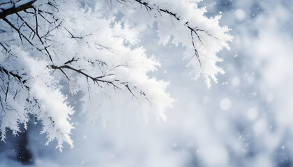 Snow falling on tree blurred background. Generative AI	