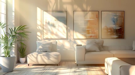 modern bright interiors apartment Living room mockup illustration 3D rendering computer generated image, Generative AI illustrations