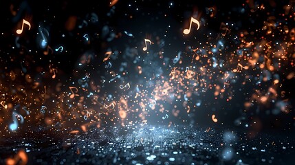 Fototapeta premium Background image with music notes flying in dark space, Generative AI illustrations.