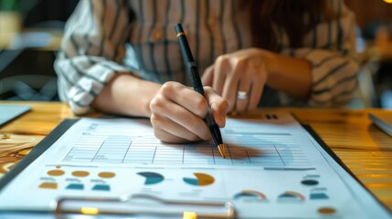 An HR professional writing positive comments on performance evaluation forms, highlighting employee strengths