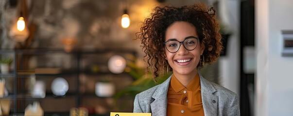 An HR professional smiling and holding a Welcome to the Team sign, ready to greet new hires