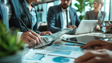 An importexport business team meeting with international clients via video conference, sharing digital documents