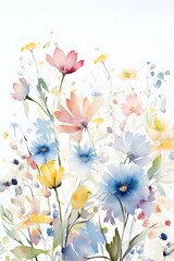 floral print of multi-colored flowers on a white background