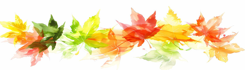 illustration of maple leaves and a yellow flower on a isolated background, with a green leaf in the foreground